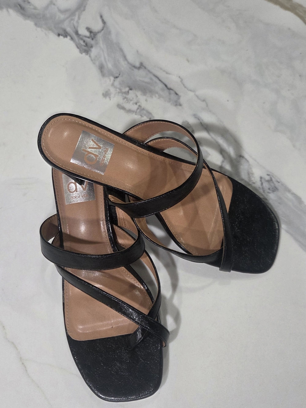 DV by Dolce Vita Black Strappy Square-Toe Heeled Sandals